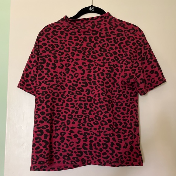 Zara Red Cheetah Mock Neck Tee